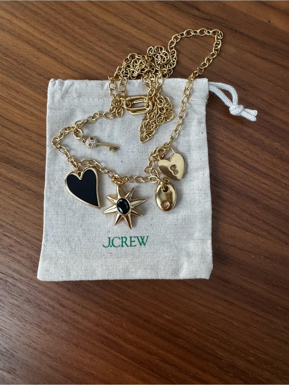 J.Crew Gold-tone Black Enamel Charm Necklace